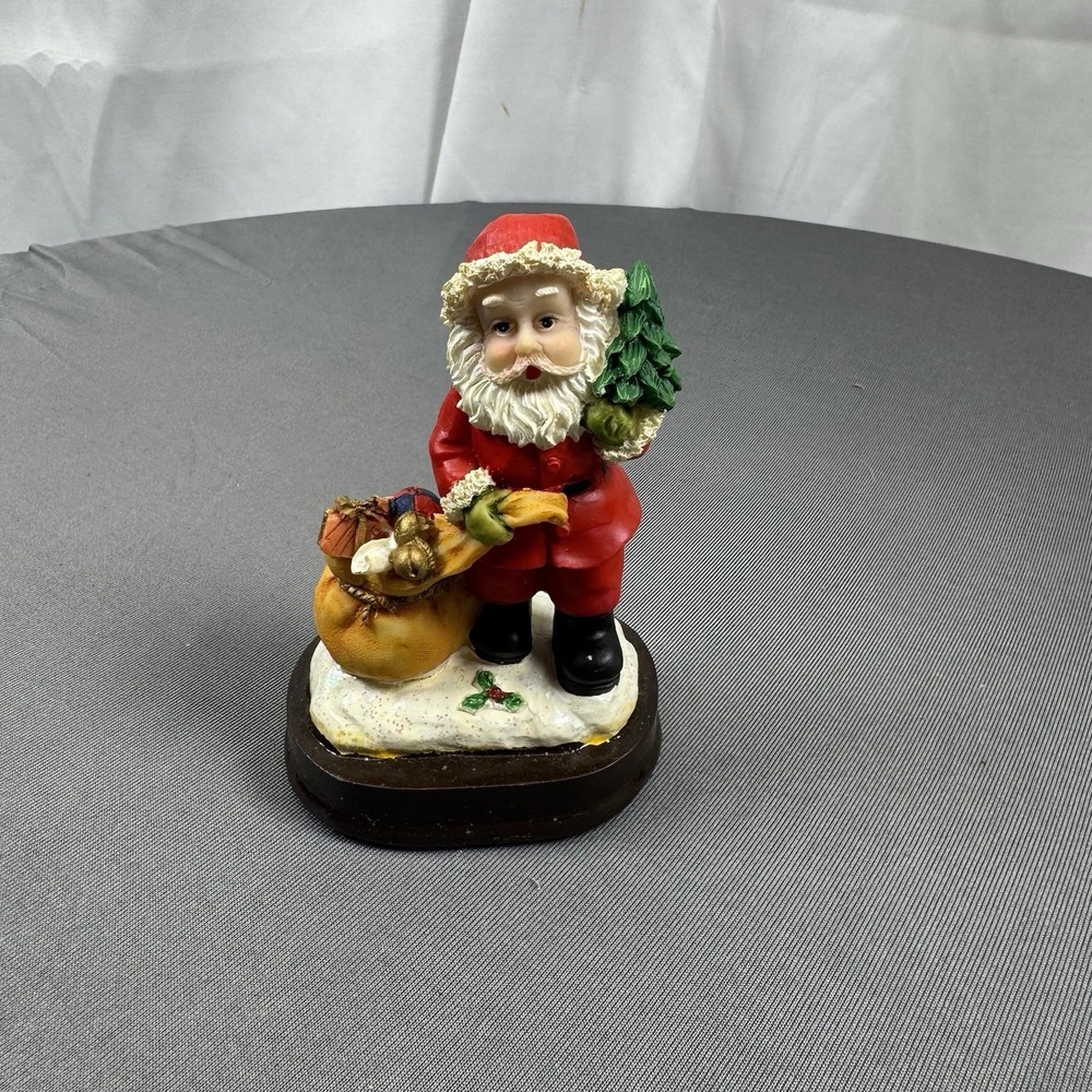 Small‎ Musical Santa Figurine On Wood " Santa's Coming To Town" Needs Battery